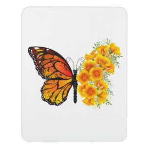 Flower Butterfly with Yellow California Poppy Door Sign