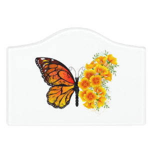 Flower Butterfly with Yellow California Poppy Door Sign
