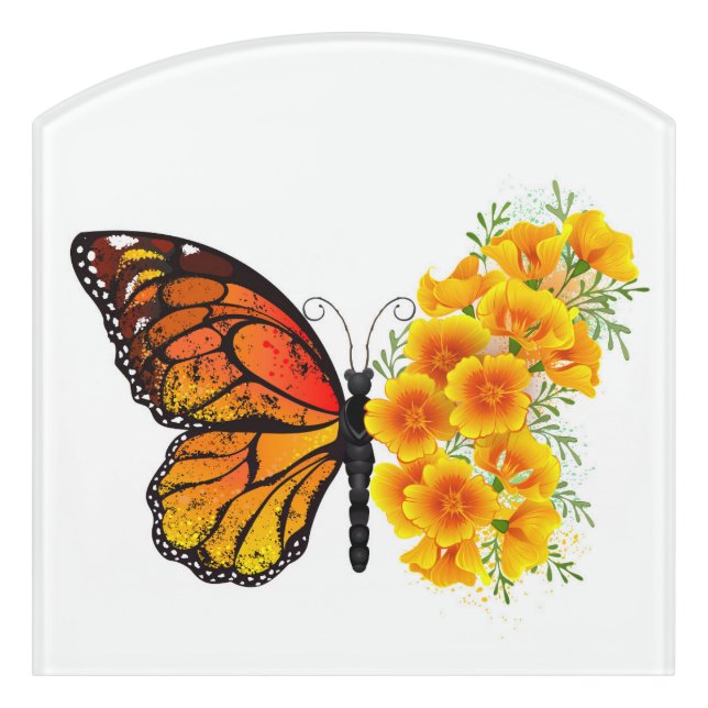 Flower Butterfly with Yellow California Poppy Door Sign (Contour Front)