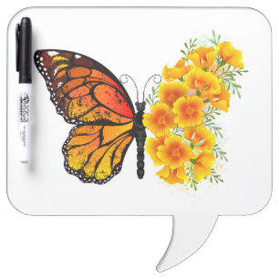Flower Butterfly with Yellow California Poppy Dry Erase Board