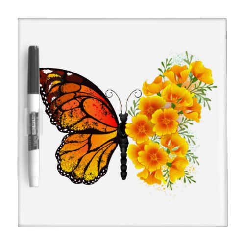 Flower Butterfly with Yellow California Poppy Dry Erase Board