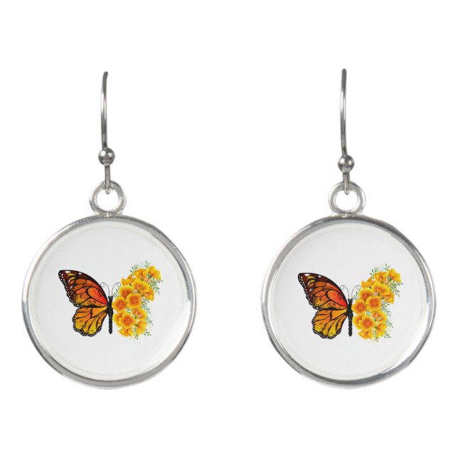 Flower Butterfly with Yellow California Poppy Earrings (Front)