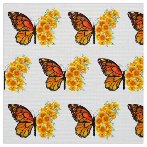 Flower Butterfly with Yellow California Poppy Fabric