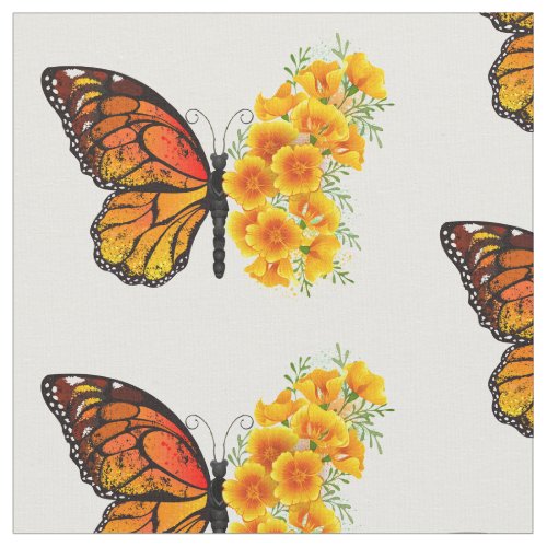 Flower Butterfly with Yellow California Poppy Fabric