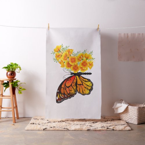 Flower Butterfly with Yellow California Poppy Fabric