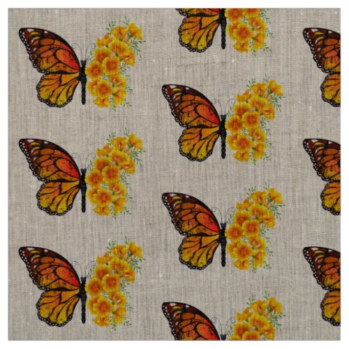 Flower Butterfly with Yellow California Poppy Fabric