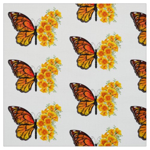 Flower Butterfly with Yellow California Poppy Fabric