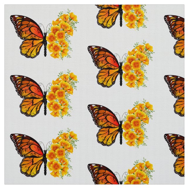 Flower Butterfly with Yellow California Poppy Fabric (Swatch)