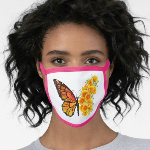Flower Butterfly with Yellow California Poppy Face Mask