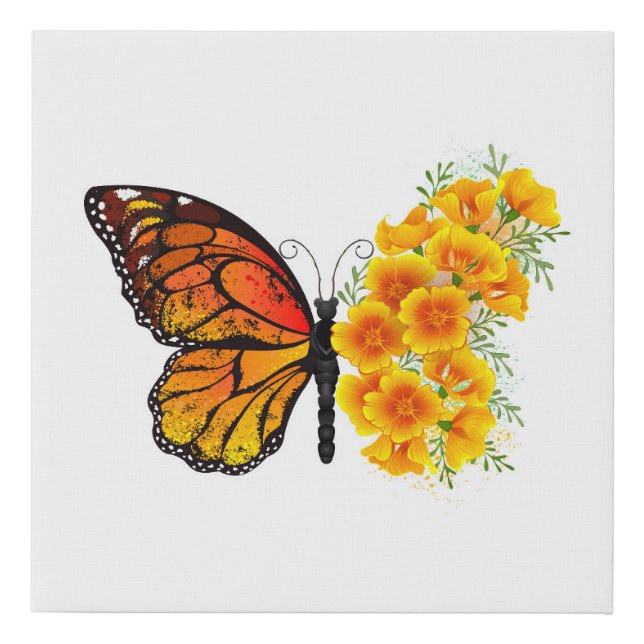 Flower Butterfly with Yellow California Poppy Faux Canvas Print (Front)