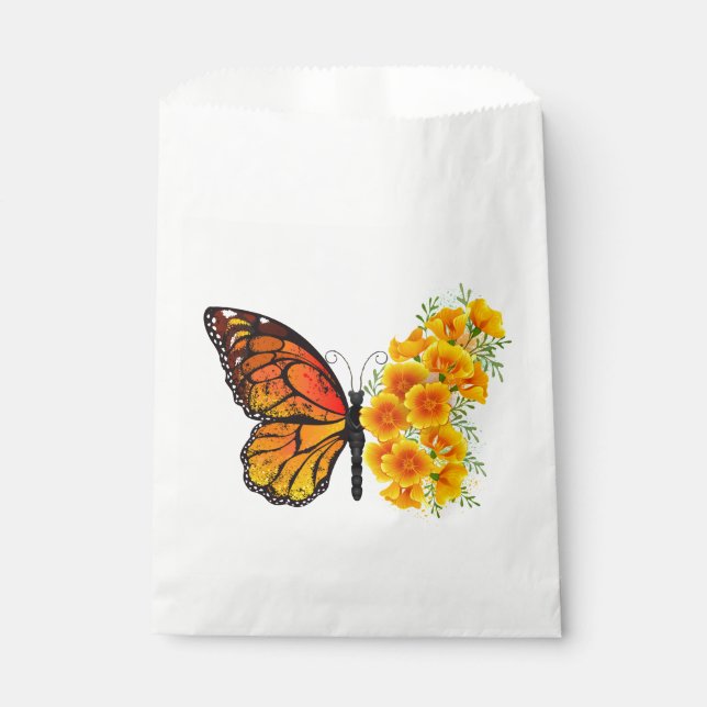 Flower Butterfly with Yellow California Poppy Favor Bag (Front)