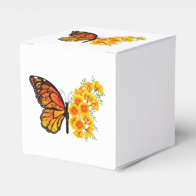 Flower Butterfly with Yellow California Poppy Favor Boxes (Front Side)