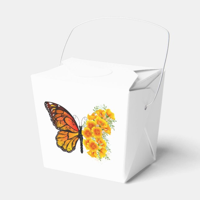 Flower Butterfly with Yellow California Poppy Favor Boxes (Front Side)
