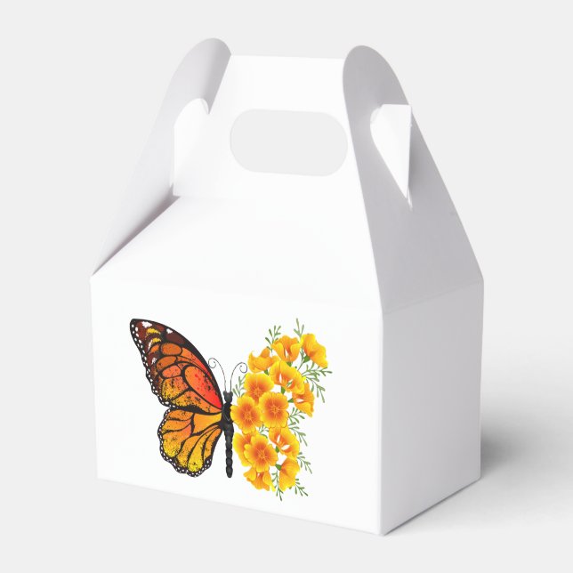 Flower Butterfly with Yellow California Poppy Favor Boxes (Front Side)