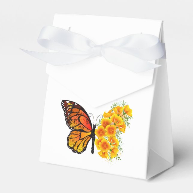 Flower Butterfly with Yellow California Poppy Favor Boxes (Front Side)