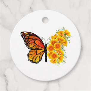 Flower Butterfly with Yellow California Poppy Favor Tags