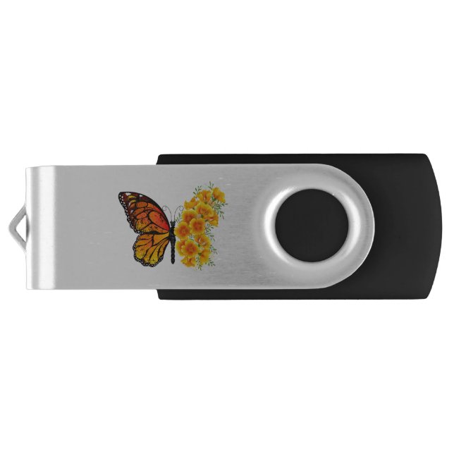 Flower Butterfly with Yellow California Poppy Flash Drive (Back)