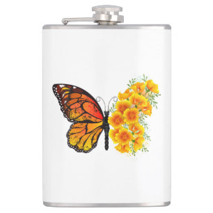 Flower Butterfly with Yellow California Poppy Flask