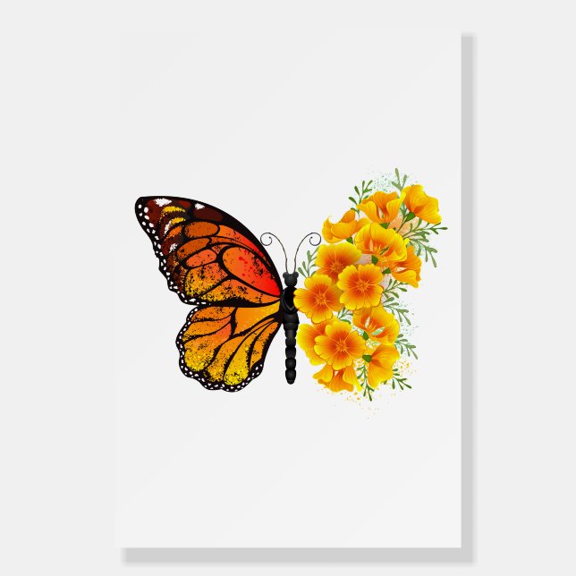 Flower Butterfly with Yellow California Poppy Foam Board (Front)