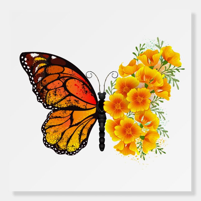 Flower Butterfly with Yellow California Poppy Foam Board (Front)