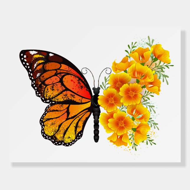 Flower Butterfly with Yellow California Poppy Foam Board (Front)