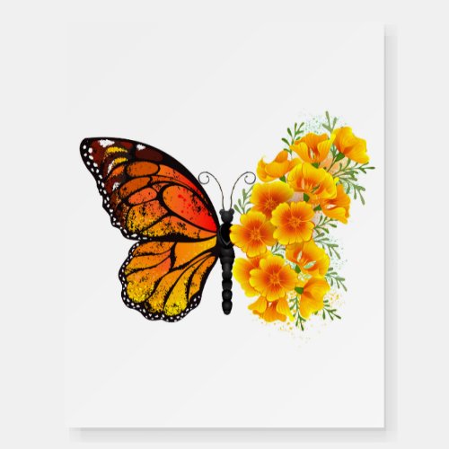 Flower Butterfly with Yellow California Poppy Foam Board