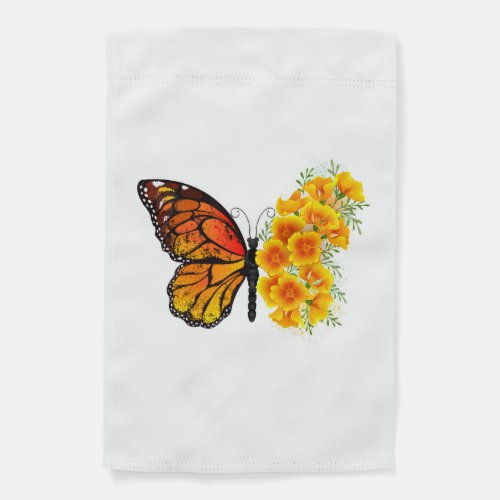 Flower Butterfly with Yellow California Poppy Garden Flag