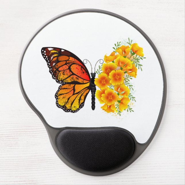 Flower Butterfly with Yellow California Poppy Gel Mouse Pad (Front)
