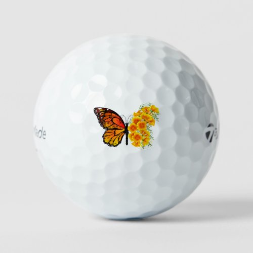 Flower Butterfly with Yellow California Poppy Golf Balls