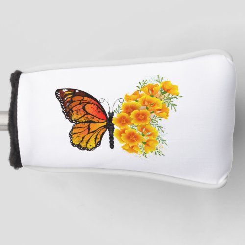 Flower Butterfly with Yellow California Poppy Golf Head Cover