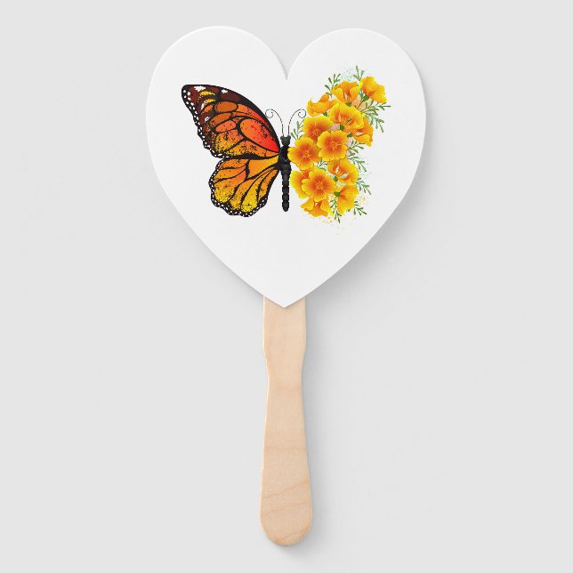 Flower Butterfly with Yellow California Poppy Hand Fan (Front)