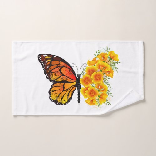 Flower Butterfly with Yellow California Poppy Hand Towel