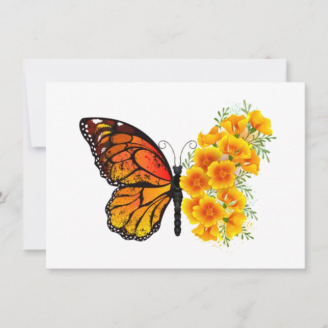 Flower Butterfly with Yellow California Poppy Holiday Card (Front)