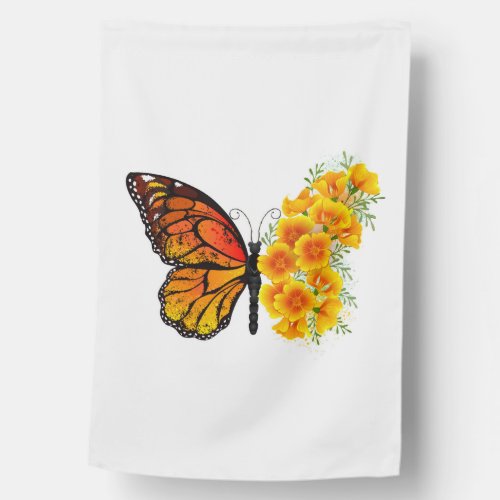 Flower Butterfly with Yellow California Poppy House Flag