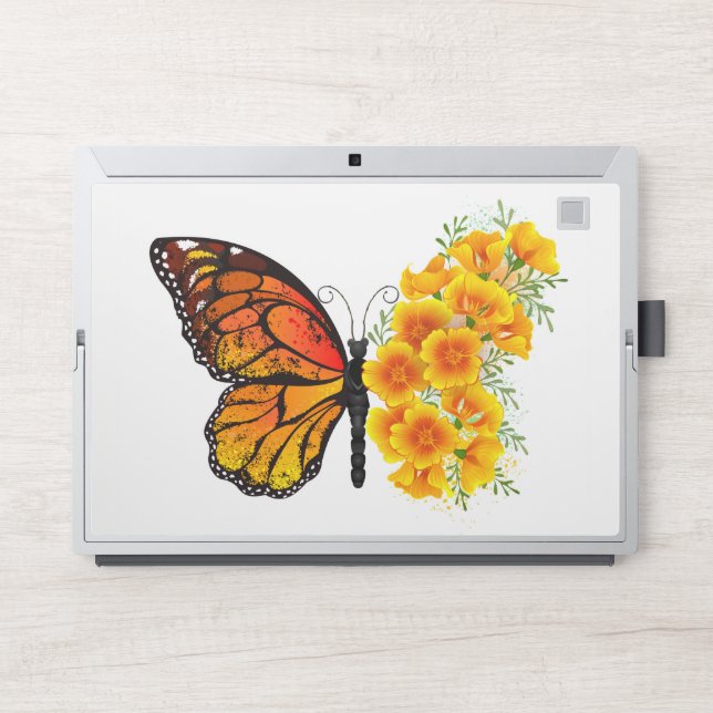Flower Butterfly with Yellow California Poppy HP Laptop Skin (Front)