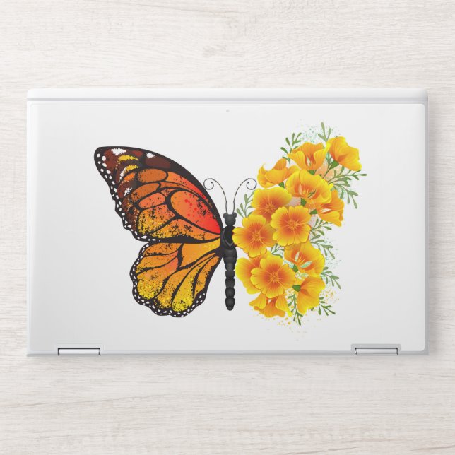 Flower Butterfly with Yellow California Poppy HP Laptop Skin (Front)