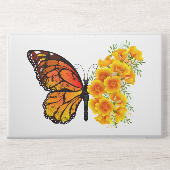 Flower Butterfly with Yellow California Poppy HP Laptop Skin (Front)
