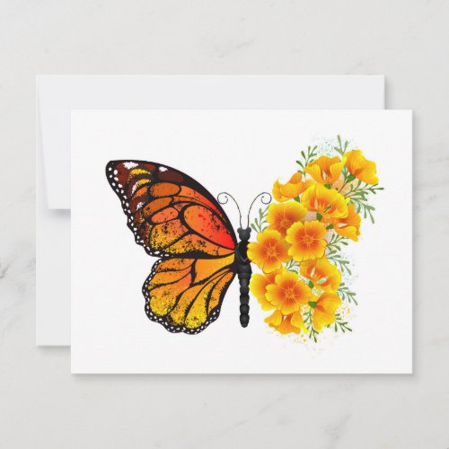 Flower Butterfly with Yellow California Poppy Invitation