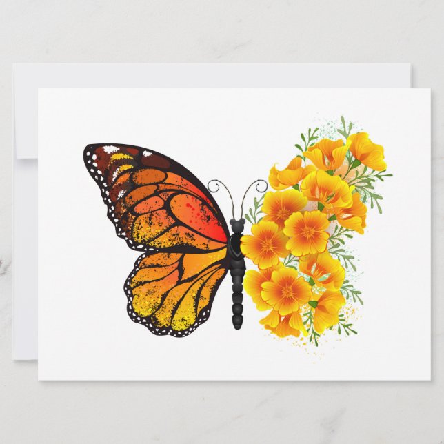 Flower Butterfly with Yellow California Poppy Invitation (Front)