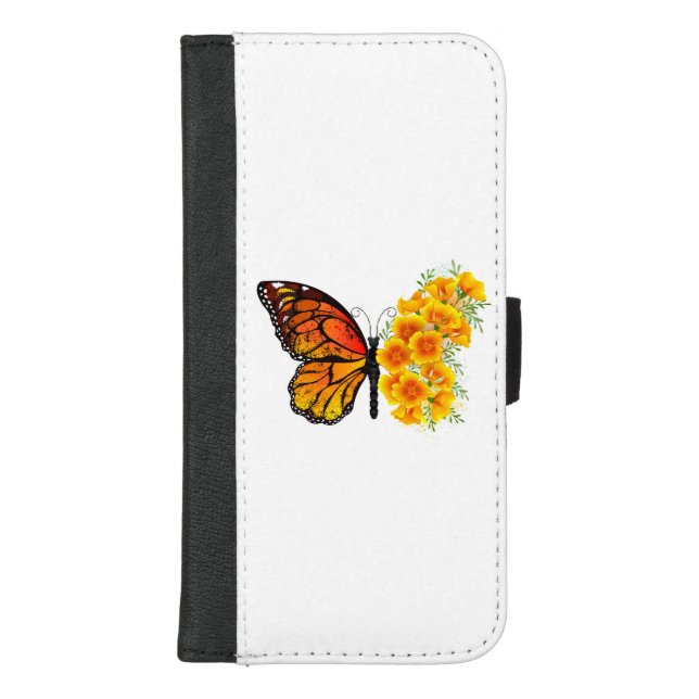 Flower Butterfly with Yellow California Poppy iPhone Wallet Case (Front)