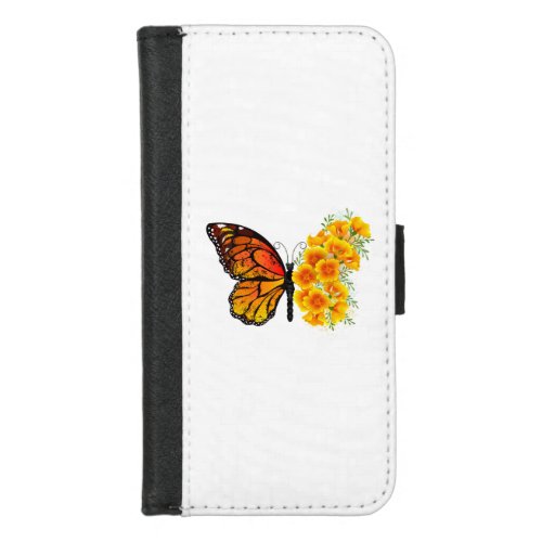 Flower Butterfly with Yellow California Poppy iPhone 87 Wallet Case