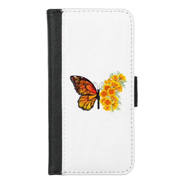 Flower Butterfly with Yellow California Poppy iPhone Wallet Case (Front)