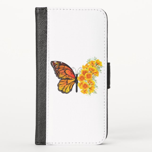 Flower Butterfly with Yellow California Poppy iPhone Wallet Case (Front)