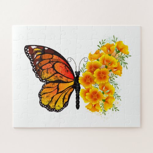 Flower Butterfly with Yellow California Poppy Jigsaw Puzzle