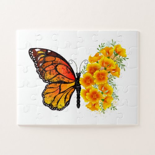 Flower Butterfly with Yellow California Poppy Jigsaw Puzzle