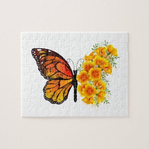 Flower Butterfly with Yellow California Poppy Jigsaw Puzzle