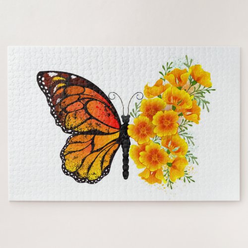Flower Butterfly with Yellow California Poppy Jigsaw Puzzle