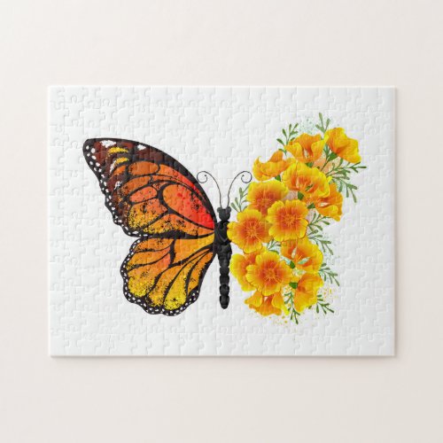 Flower Butterfly with Yellow California Poppy Jigsaw Puzzle