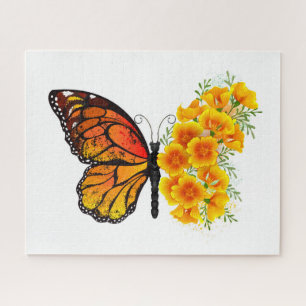 Flower Butterfly with Yellow California Poppy Jigsaw Puzzle