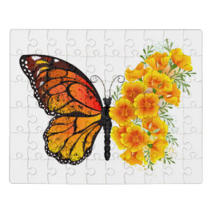 Flower Butterfly with Yellow California Poppy Jigsaw Puzzle